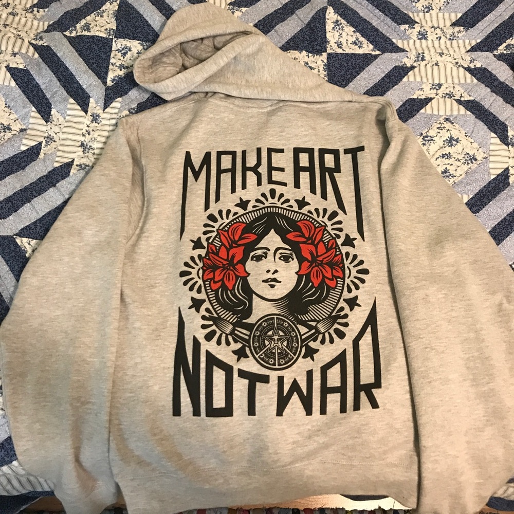 "Make Art Not War" Gray Obey Hoodie